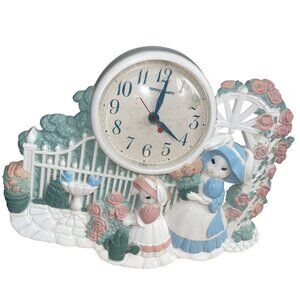 Vintage Homco Quartz Mantel Clock With Charming Victorian Garden Scene